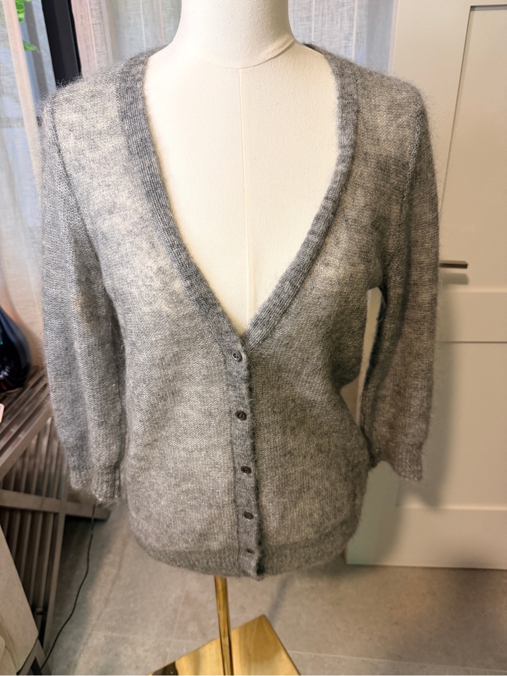 J. Crew Heather Gray Fuzzy V-Neck Cardigan